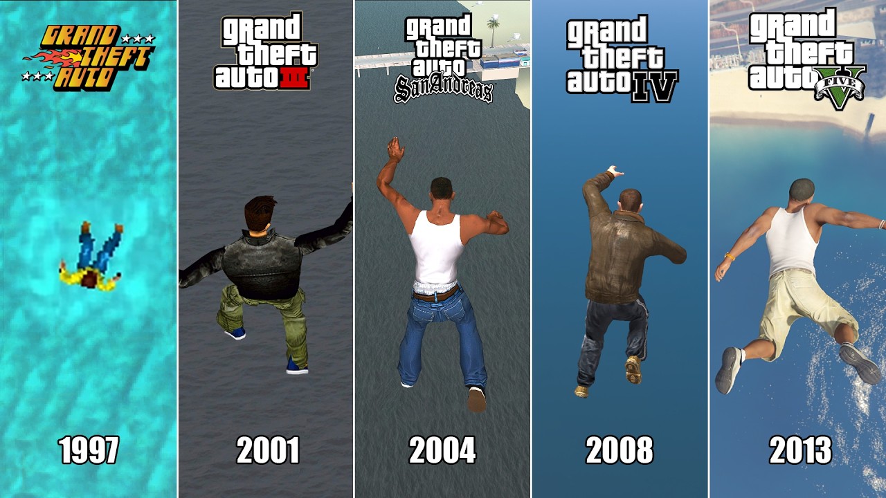 Falling Into Water from the Highest Points in All GTA Games (1997-2025)