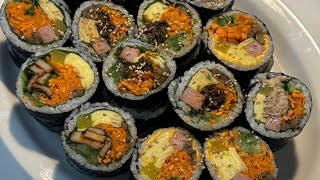 모듬 김밥 이렇게 만들어요 | 참치김밥 | 멸추김밥 | 치즈김밥 | 매운오뎅김밥 | 야채김밥 | 재료 준비 | 김발 없이 만들기