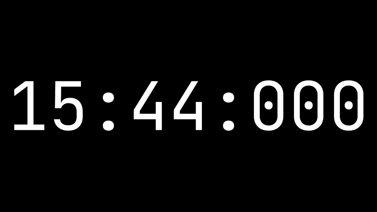 Countdown timer 15 minutes, 44 seconds [15:44:000] - White on black ...