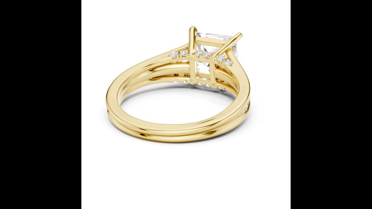 Princess Cut split shank Band With Hidden Halo Diamond Engagement Ring