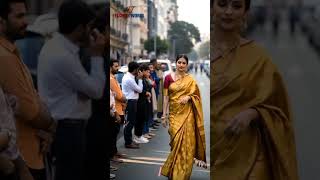 She Turned Every Head in This Golden Silk Saree!  Latest Saree Design  #Viral #saree #look #shorts