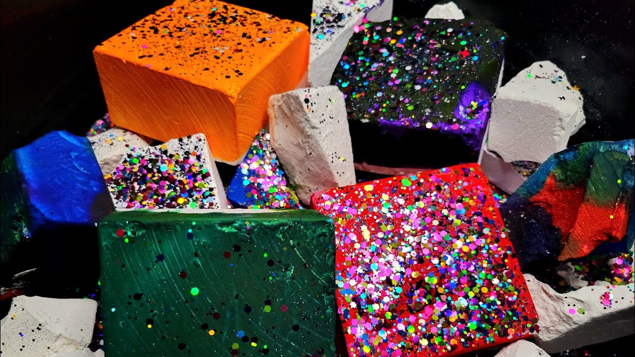 Crispy Dyed Gym Chalk topped with Beautiful Assorted Glitters| ASMR ...