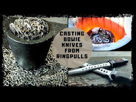 BEER TO BOWIE KNIFE - HUGE BOWIE KNIVES FROM 100% RING PULLS - knife casting at home - Melting Metal