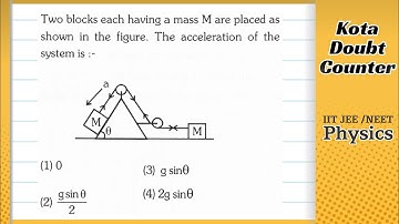 Two blocks each having a mass M are placed as shown in the figure. The acceleration of the system is