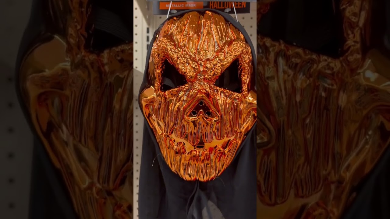 Scary Jack O Lantern Metallic Orange Face Hooded Mask