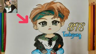 كيفية رسم تايهيونغ انميعضو في فرقة بي تي إس || How to drawing taehyung member of BTS