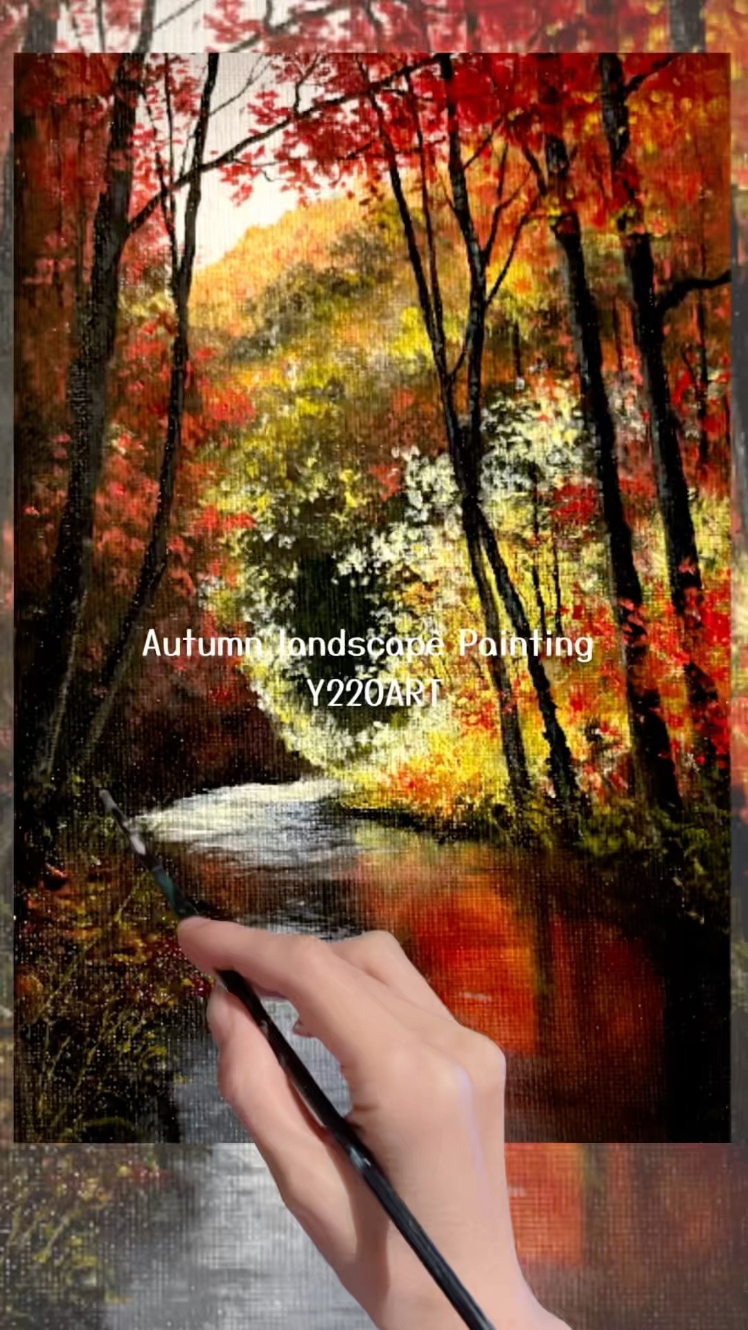 秋紅葉🍁風景の描き方/アクリル絵の具油彩画🍂autumn landscape