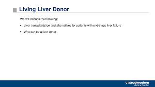 Living Liver Donor
Living liver donation is a unique opportunity to save a life. This video explores how living donation works, who may qualify, and the impact donors can have on transplant recipients. Living Liver Donor