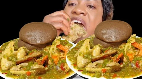 Asmr mukbang okra pepper soup and brown amala fufu African food sound eating