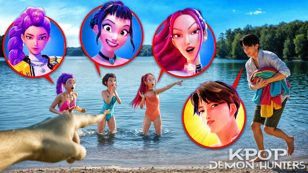 Caught K-POP Demon Hunters swimming in a lake in real life! (JINU