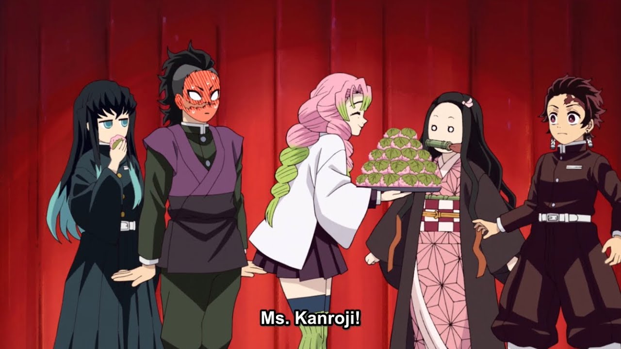 mitsuri feeds muichiro a sakura mochi and genya gets shy around mitsuri ...