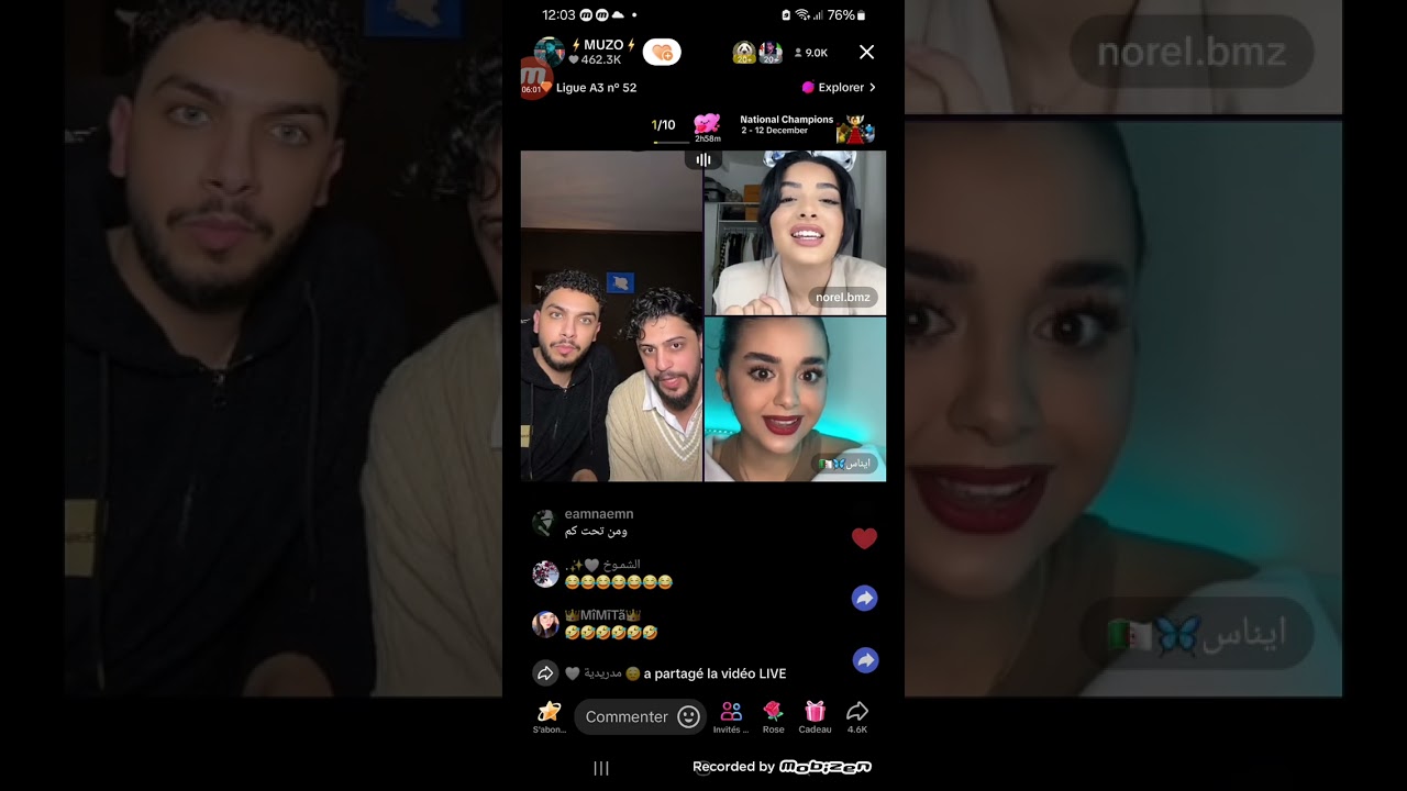 نزار و norel bmz يعجبون ببعض في لايف ايناس و muzo