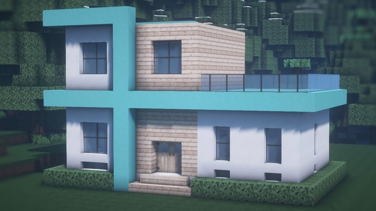 Minecraft How to Build a Large Modern House Tutorial Blue balloon 93