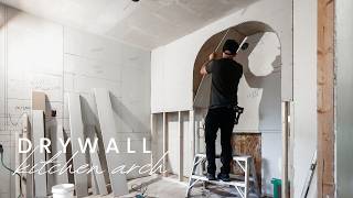 Drywalling the ARCHED BAR in our FLIP HOUSE and Heather REVEALS the powder room design!