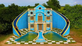 Build Two Story Classic Mud Villa, Twin Water Slide, Beautiful Swimming Pool By Ancient Skills