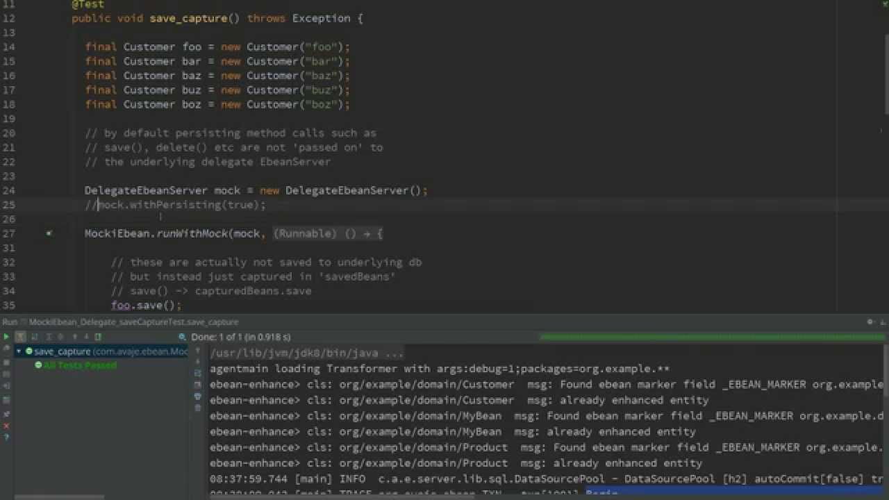 Ebeanorm testing using delegateebeanserver to test assert save