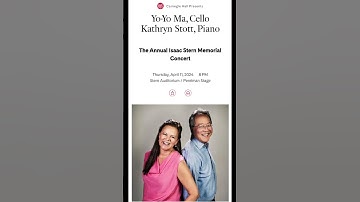 Thumbnail of Tomight at Carnegie Hall!!! Yo-Yo Ma & Kathryn Stott in recital #shorts #cello #classicalmusic