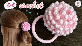 : Crochet Gomphrena Flower Hair Tie  / Crochet Flowers / Crochet Hair Ties