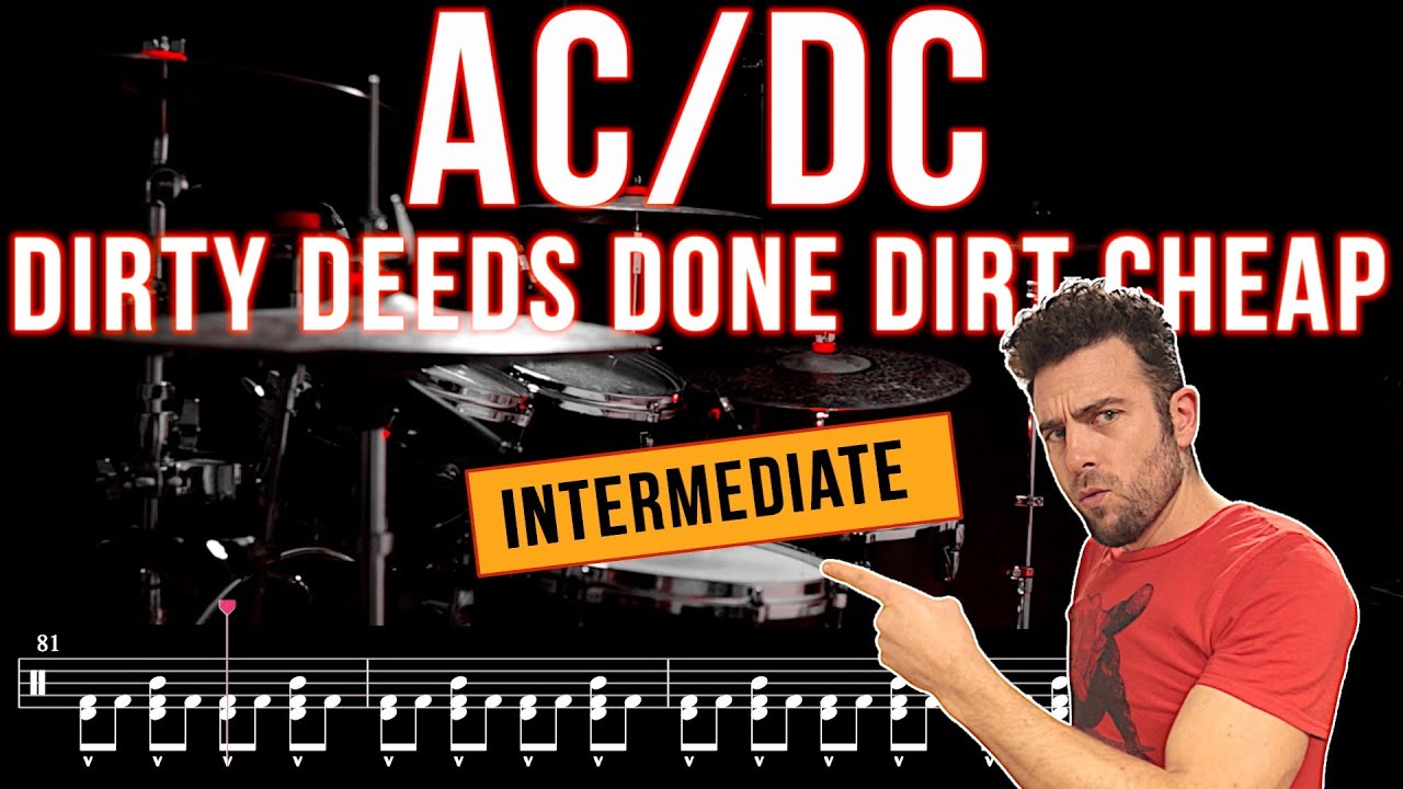 AC/DC - Dirty Deeds Done Dirt Cheap - Drum cover (with scrolling drum score)