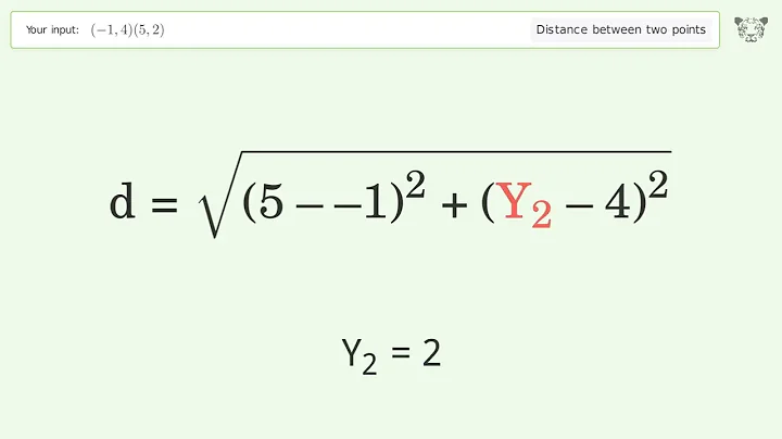 Find the distance between two points p1 (-1,4) and p2 (5,2): Step-by-Step Video Solution