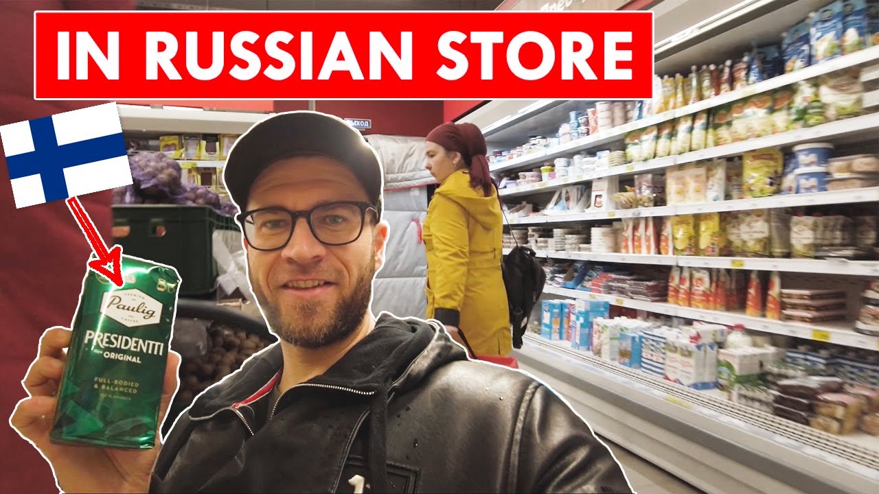 Venäläinen elintarvikekauppa - suomalaiset tuotteet 'MAGNIT' kaupassa (Pietari)