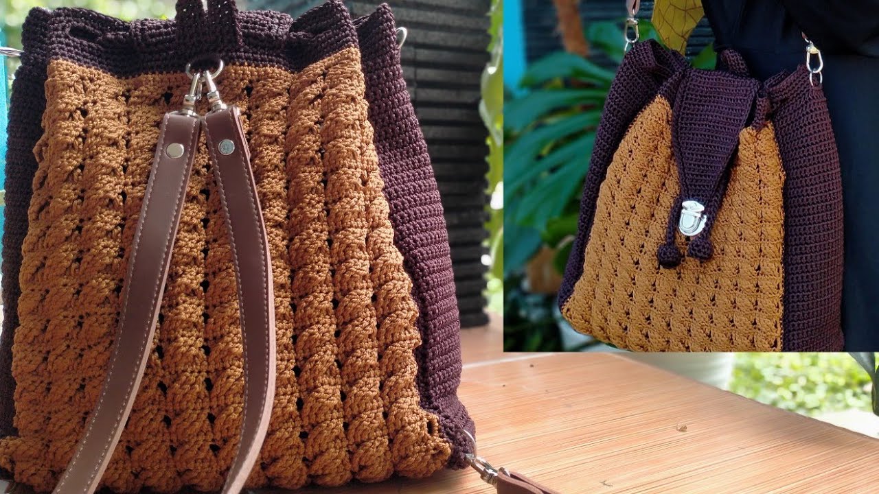 Crochet full tutorial cara membuat  tas  rajut  backpack 2 