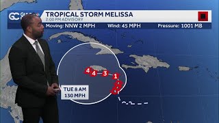 Tropical Storm Melissa slowly moving, forecast to become Category 4 hurricane