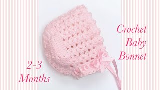 Crochet baby bonnet or hat 2-3 months 