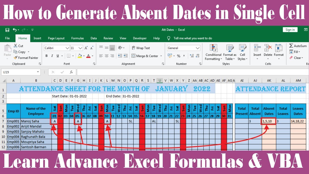 How To Generate Absent Dates In A Single Cell In Excel 2022 YouTube