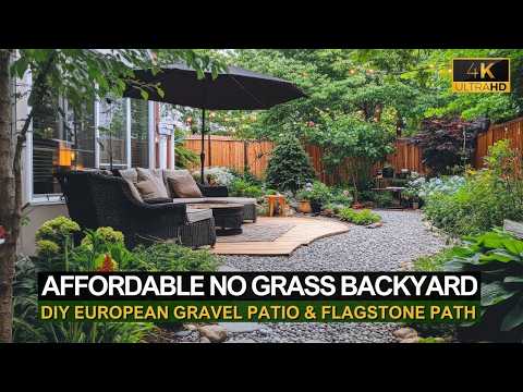 Affordable No Grass Backyard DIY European Gravel Patio & Flagstone Path on a Budget by Miko House - Home Design & Architecture