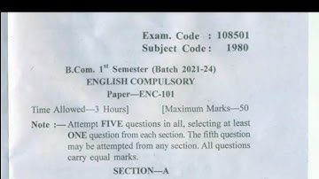 Gndu b.com/b.a sem 1 english compulsory questions paper 2022