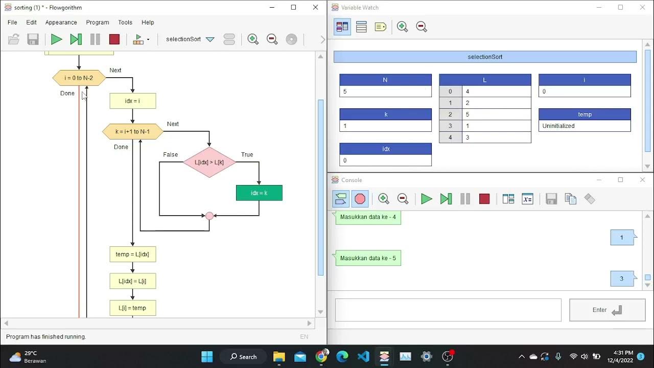 Cara Kerja Selection Sort di Flowgorithm - YouTube