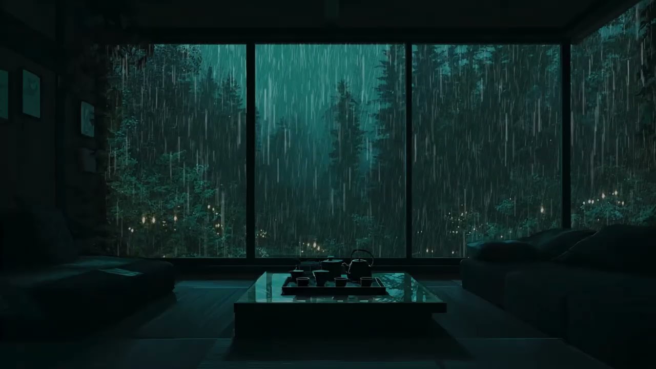 3 Hours of Heavy Rain Sounds for Sleeping 🌧️ Dark Cozy Room Ambience, Forest View, No Music