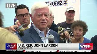 John Larson speaks to supporters after projected loss in primary