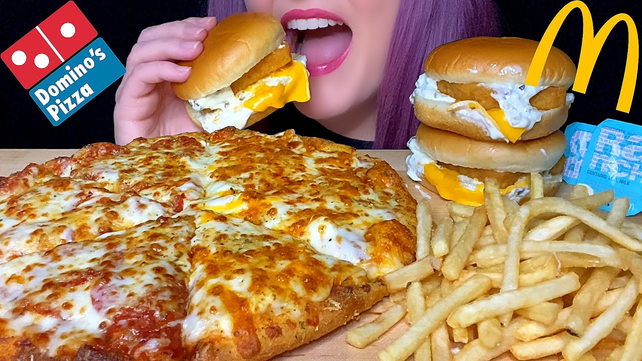 ASMR DOMINO’S PIZZA + MCDONALD’S FILET-O-FISH MUKBANG (NO TALKING)