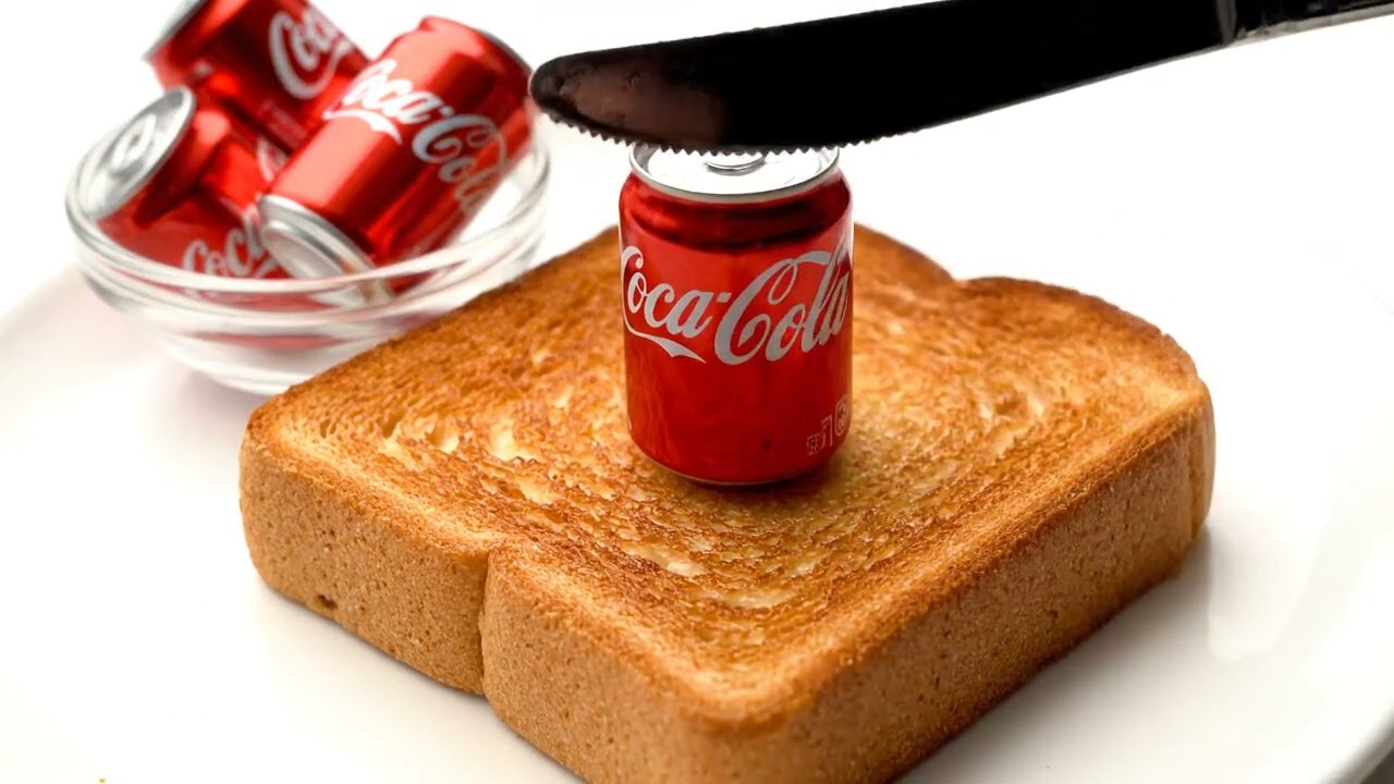 Crushing Mini Coca-Cola Cans on Toast 🍞🥤 | Hyperreal ASMR | @aivineets