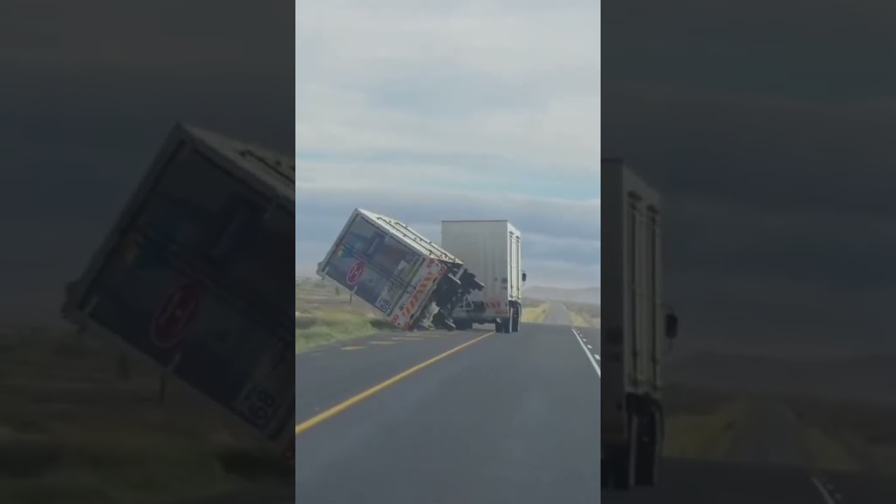 Moment truck is blown over by wind on N1