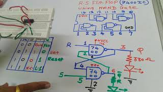 R S flip flop using NAND gate (IC 7400) circuit practical in marathi.