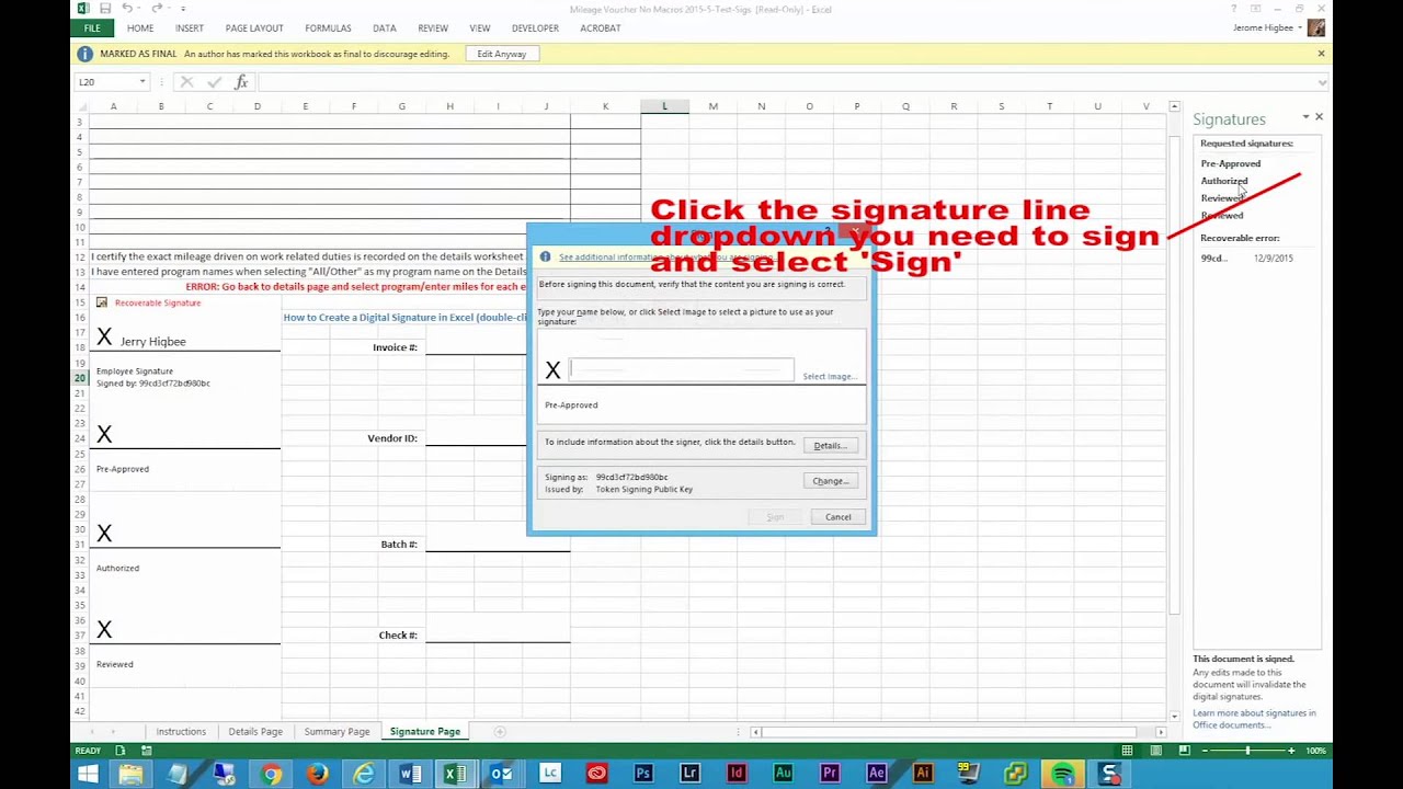 how to create an electronic signature in excel