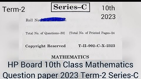 HP Board 10th Class Mathematics question paper 2023 Term-2 Series-C | HPBOSE 10th Math 2023 Term-2
