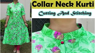 Collar Neck Kurti | Front Slit Kurti | Cutting And Stitching | English Subtitles | Stitch By Stitch