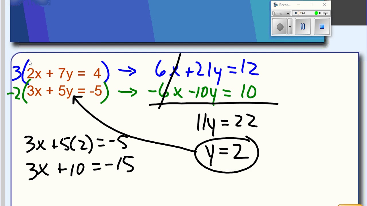 3-2 Part 2 Solving Systems by Elimination - YouTube