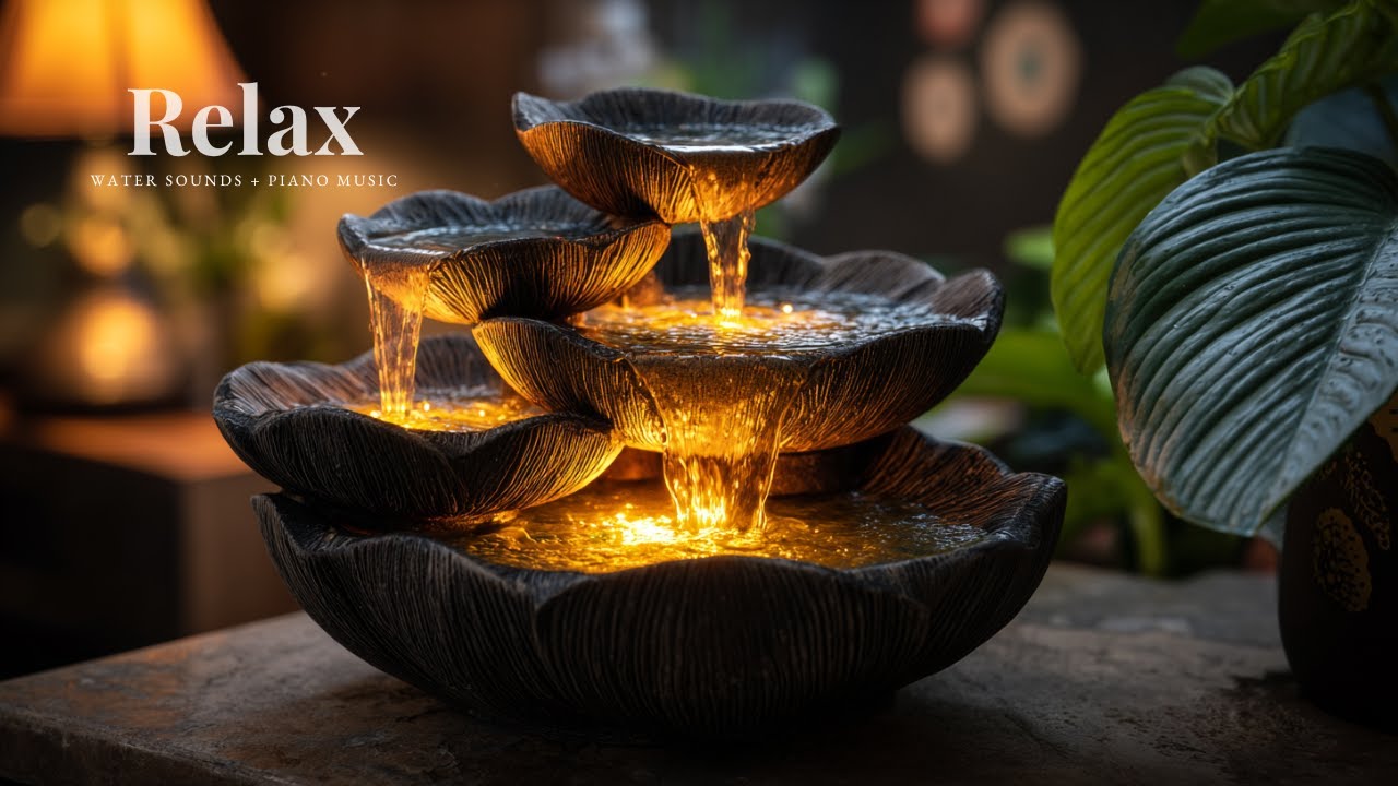 Deep Relaxation Music – Peaceful Piano Ambient Melodies with Flowing Rock Water for Stress Relief