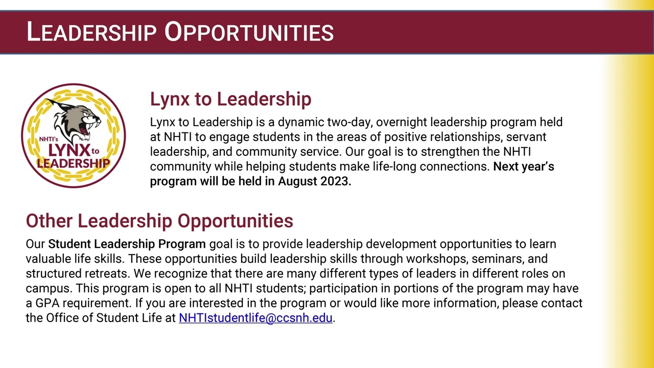 Lynx Orientation: Student Life at NHTI