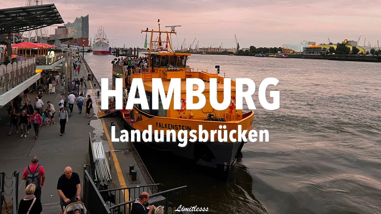 Landungsbrücken am Hafen in Hamburg | Germany 🇩🇪 Sommer [4K] Walk - August 2023