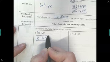 Multiplying Radicals Monomial to Binomial