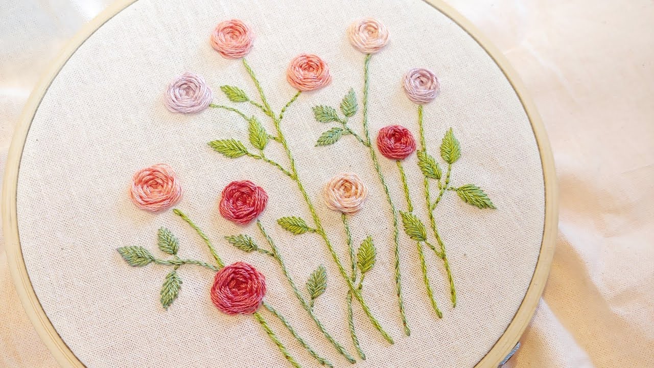 [프랑스 자수 ENG SUB] 장미자수 Rose Embroidery/스파이더웹로즈 스티치 Spider web rose Stitch/Free pattern