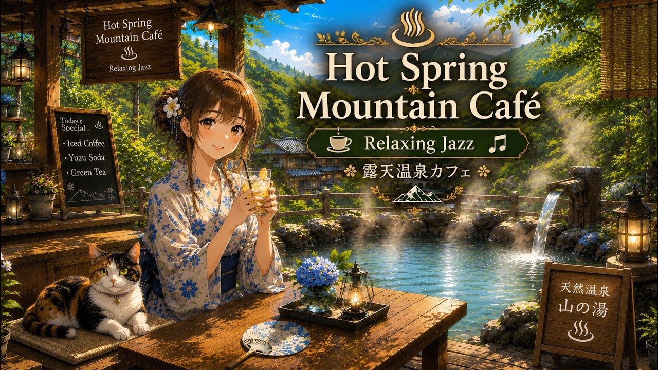 茶の湯と音楽 ♨️ ジャズ音楽 | Relaxing Jazz ☕ Mountain Onsen Café｜山の露天