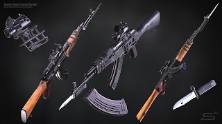 AKM (AK47) Gun with Camera and Knife