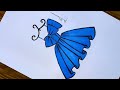 رسم فستان أزرق كيوت سهل جدا طلب متابعة رسم فساتين للمبتدئين 